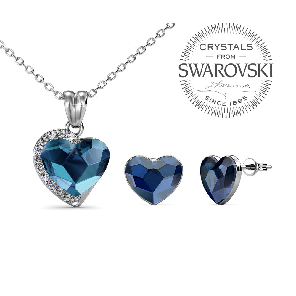 Destiny Majestic Heart Pendant, Necklace and Earrings set with Genuine Swarovski Crystals