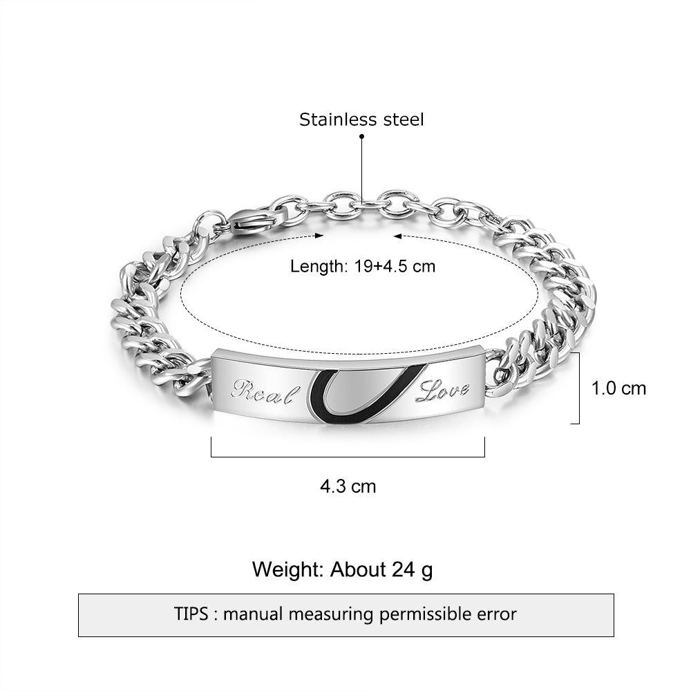 Valentine's Day Matching Heart Stainless Steel Bracelets for Couples