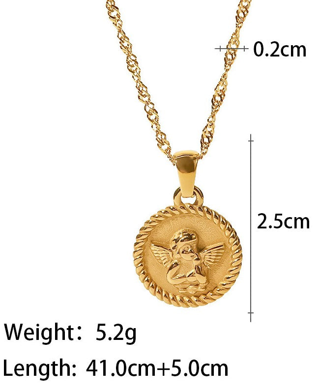 Gurdian Angel With Wings Gold Necklace