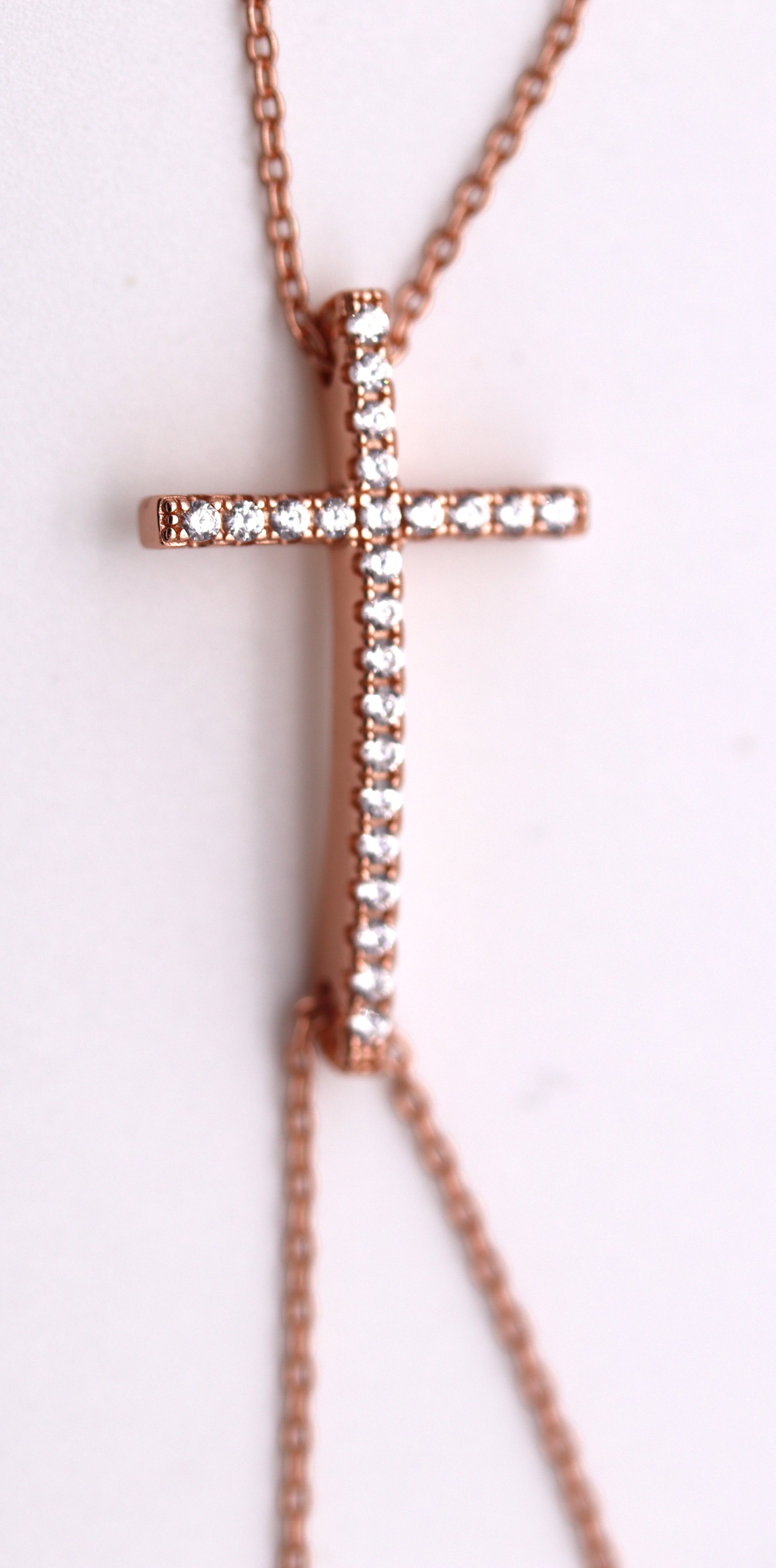 Sterling Silver Rose Gold Plated Clear Cubic Zirconia Cross Bracelet