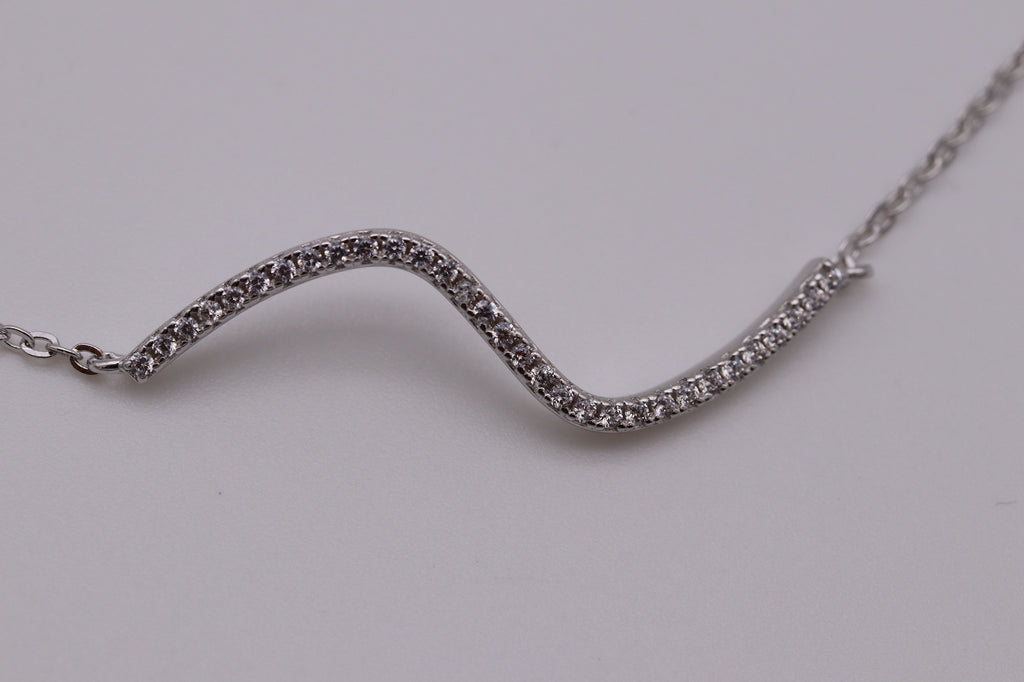 Sterling Silver Cascading Wave Clear Cubic Zirconia Bracelet