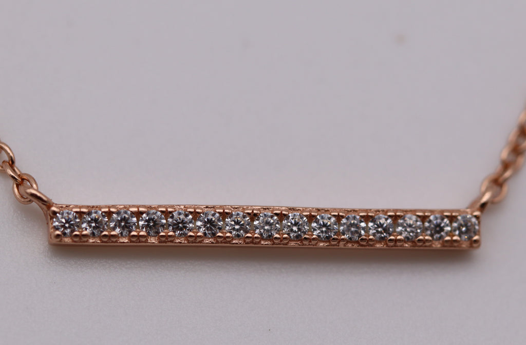 Sterling Silver Rose Gold Bar Cubic Zirconia Necklace