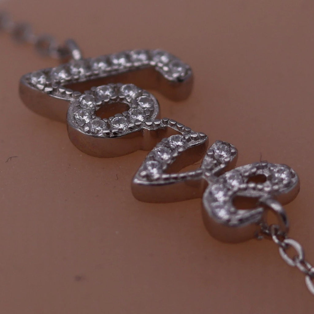 Sterling Silver Stylish Love Clear Cubic Zirconia Bracelet