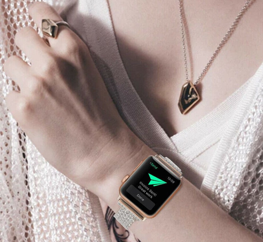 JewelTech 5 - Women Apple Watch Strap - Lattice Pattern and Zircon Studded