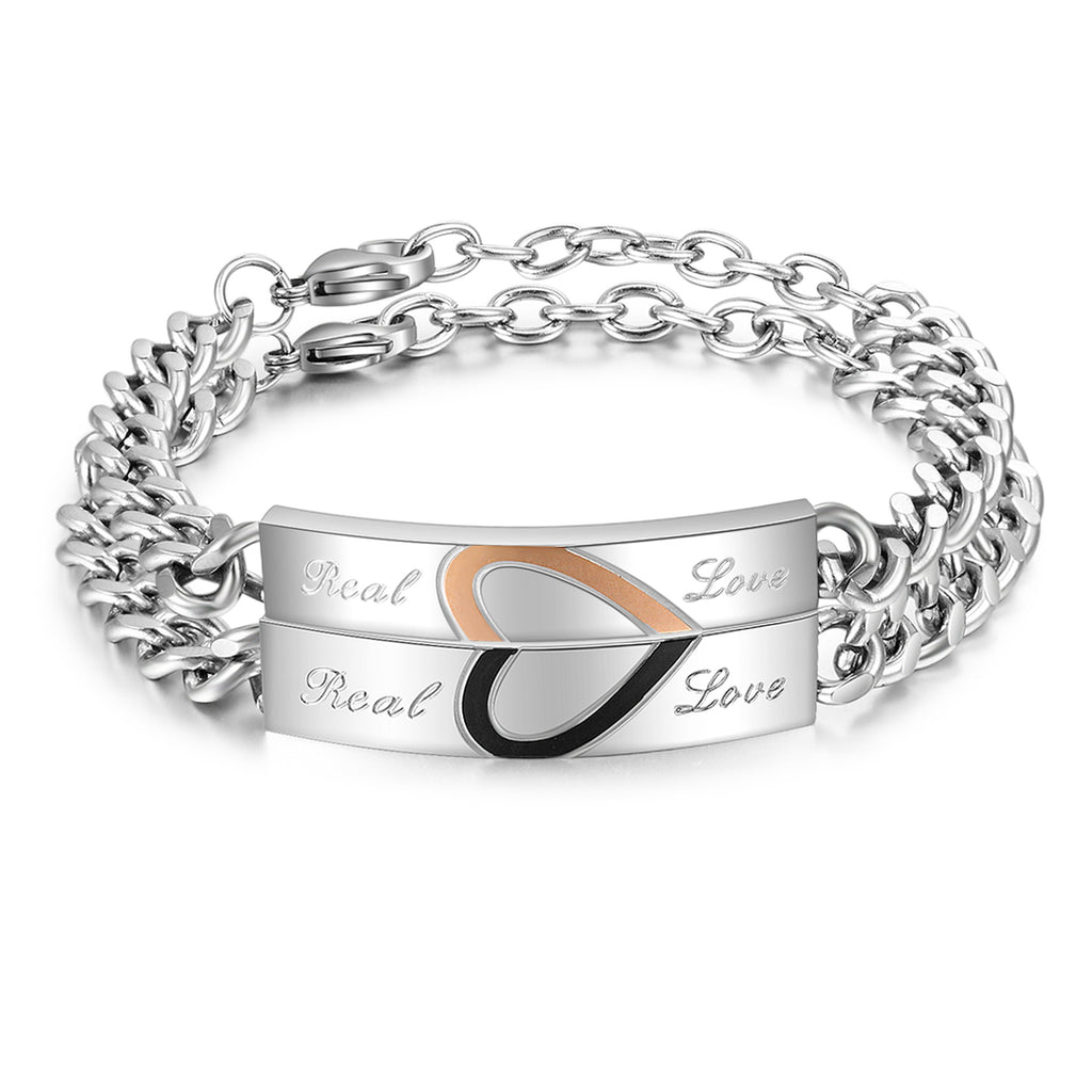 Valentine's Day Matching Heart Stainless Steel Bracelets for Couples