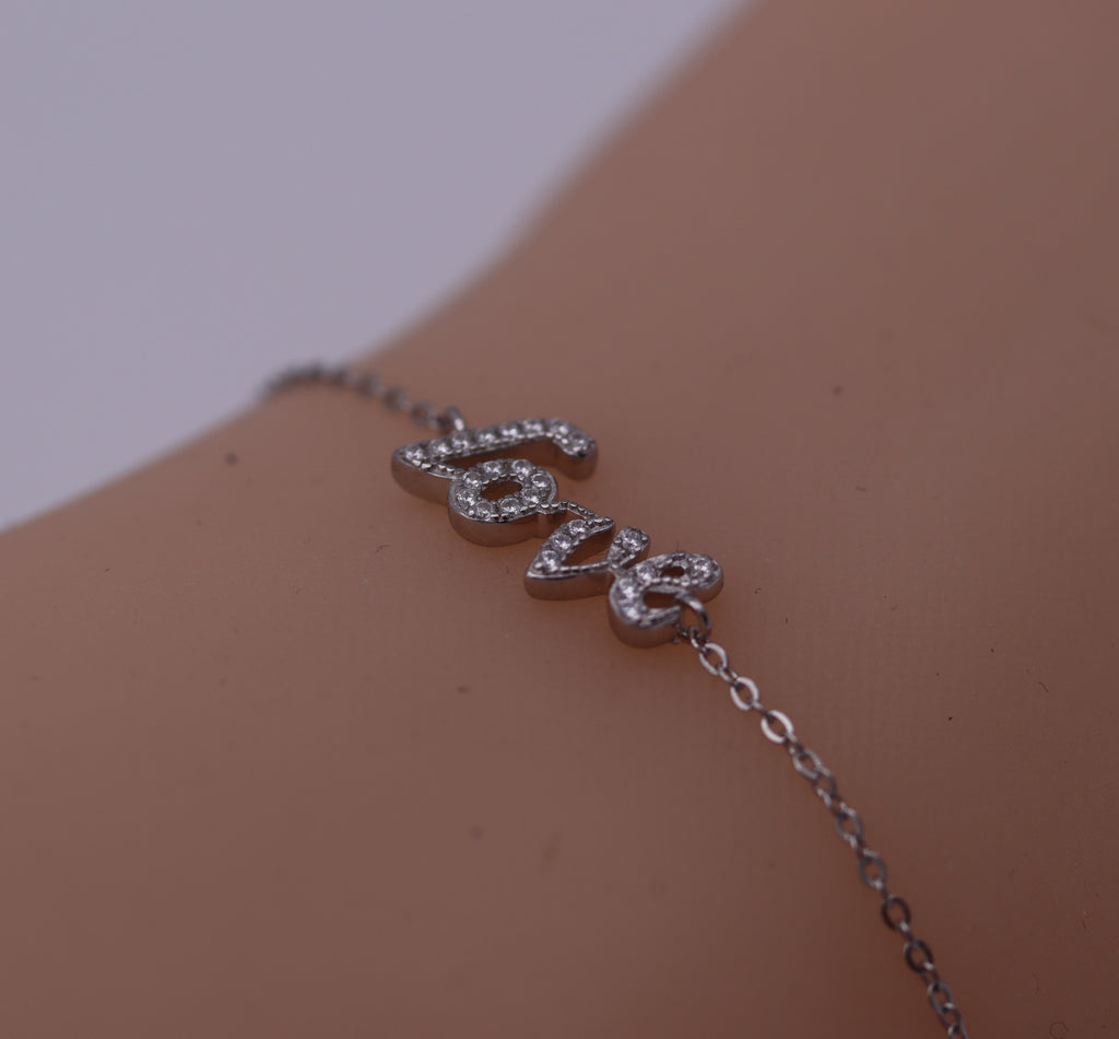 Sterling Silver Stylish 'Love' Clear Cubic Zirconia  Bracelet