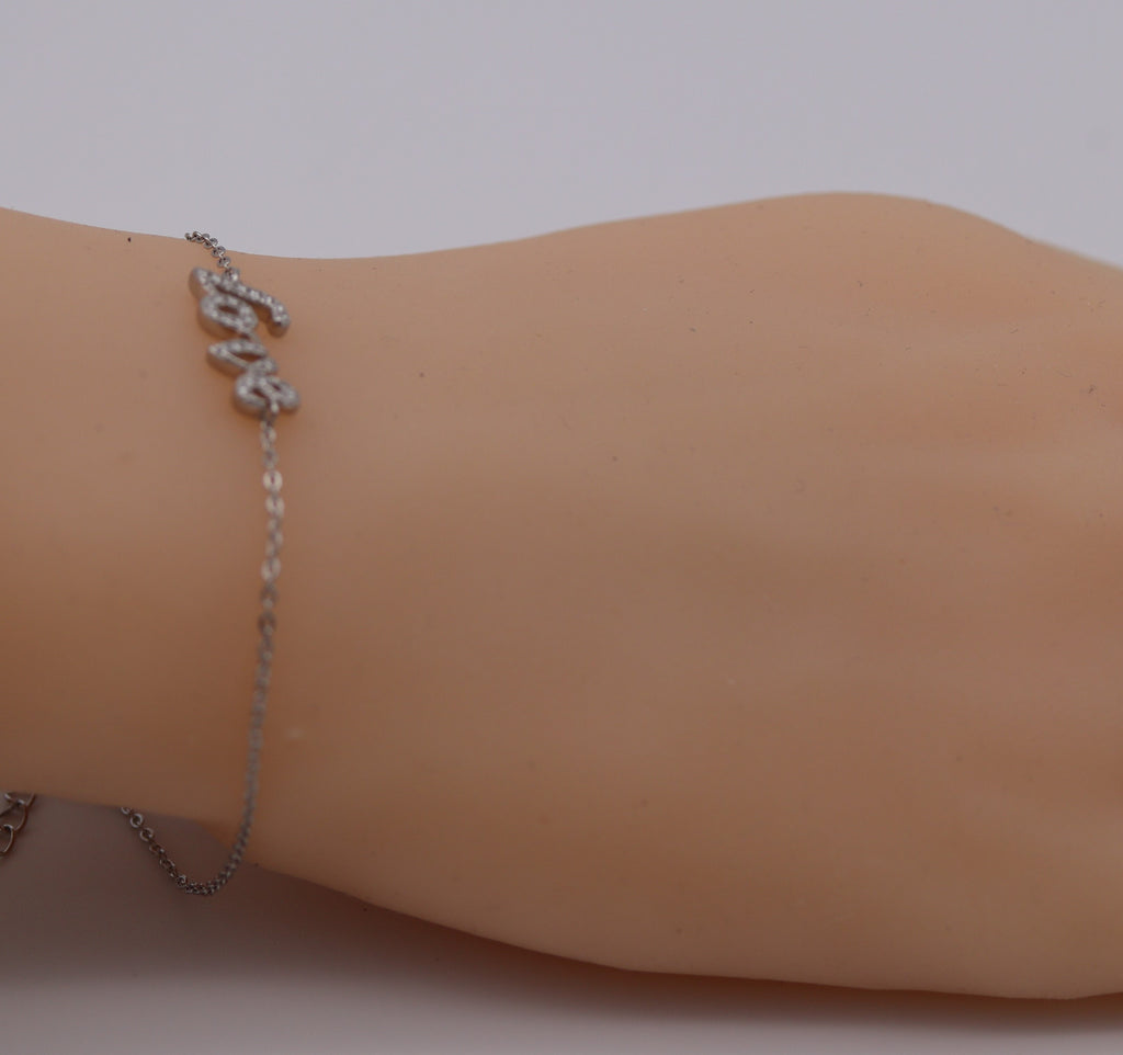 Sterling Silver Stylish 'Love' Clear Cubic Zirconia  Bracelet