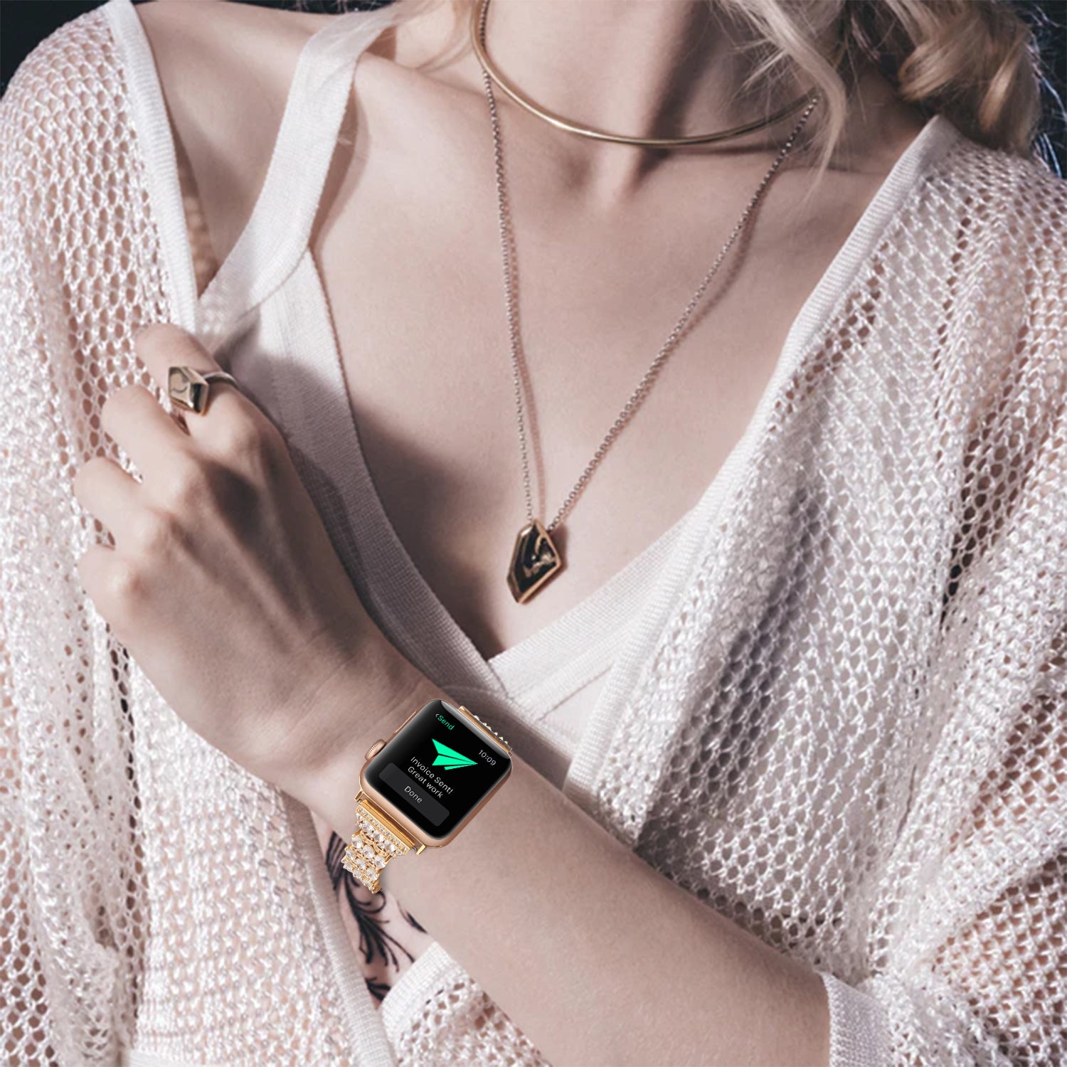 JewelTech 6 - Women Apple Watch Strap - Droplet Design and Zircon Studded